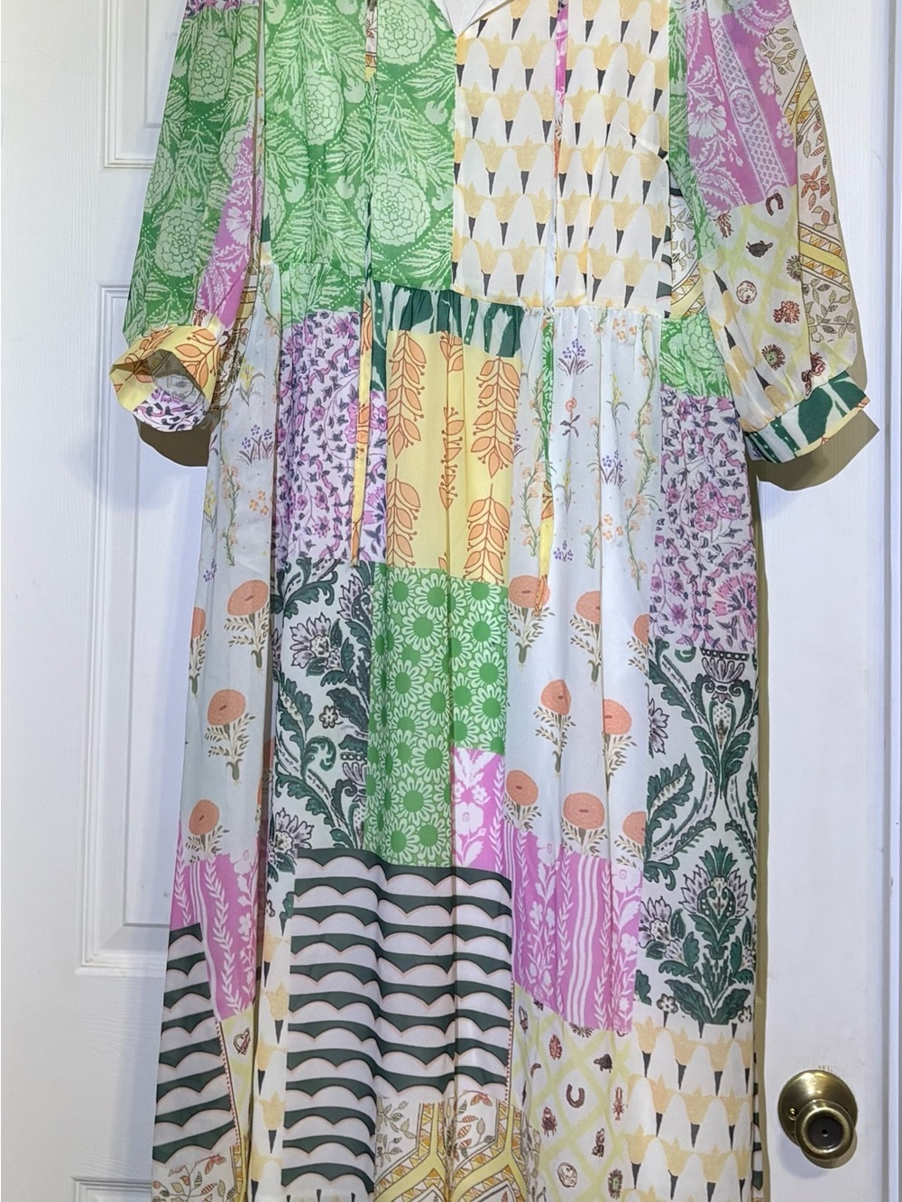 Girls Patchwork Floral Maxi Dress - Green, Pink & Yellow